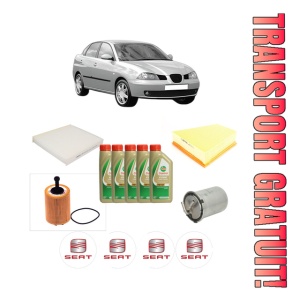 Set Pachet filtre revizie Bosch, 5 litrii ulei Castrol 5W40 SEAT CORDOBA (6L2) 1.4 TDI din 2005-2009, 4x Stickere auto cu SEAT
