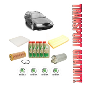 Set Pachet filtre revizie Bosch, 5 litrii ulei Castrol 5W40 SKODA Octavia I Estate Van (1U5) 1.9 D din 2000-2003, 4x Stickere auto cu SKODA