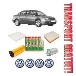 Set Pachet filtre revizie Bosch, 5 litrii ulei Castrol 5W40 Volkswagen PASSAT B5.5 (3B3) 2.5 TDI 4motion din 2003-2005, 4x Stickere auto cu Volkswagen