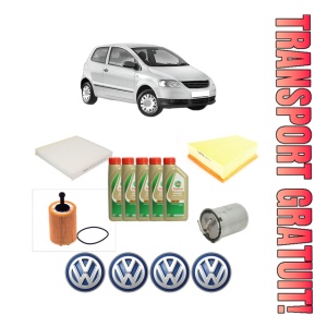 Set Pachet filtre revizie Bosch, 5 litrii ulei Castrol 5W40 Volkswagen FOX Hatchback (5Z1, 5Z3, 5Z4) 1.4 TDI din 2005-2009, 4x Stickere auto cu Volkswagen