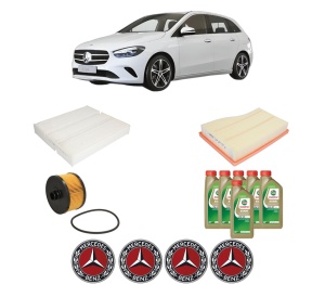 Set Pachet filtre revizie Bosch, 6 litrii ulei Castrol 0W20 MERCEDES-BENZ B-CLASS Sports Tourer (W247) B 200 (247.087) din 2018, 4x Stickere auto cu MERCEDES-BENZ - Img 2