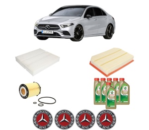 Set Pachet filtre revizie Bosch, 6 litrii ulei Castrol 0W20 MERCEDES-BENZ A-CLASS Saloon (V177) A 250 (177.146) din 2018, 4x Stickere auto cu MERCEDES-BENZ - Img 2