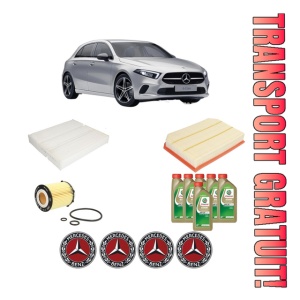 Set Pachet filtre revizie Bosch, 6 litrii ulei Castrol 0W20 MERCEDES-BENZ A-CLASS (W177) A 250 (177.046) din 2018, 4x Stickere auto cu MERCEDES-BENZ