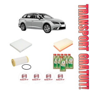 Set Pachet filtre revizie Bosch, 6 litrii ulei Castrol 0W20 SEAT LEON ST (5F8) 2.0 TSI 4Drive din 2018-2020, 4x Stickere auto cu SEAT