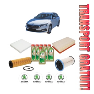Set Pachet filtre revizie Bosch, 6 litrii ulei Castrol 0W20 SKODA Octavia IV Combi (NX5, PV5) 2.0 TDI din 2019, 4x Stickere auto cu SKODA