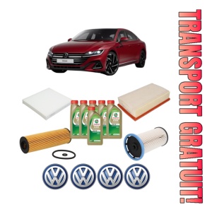 Set Pachet filtre revizie Bosch, 6 litrii ulei Castrol 0W20 Volkswagen ARTEON (3H7, 3H8) 2.0 TDI din 2017, 4x Stickere auto cu Volkswagen