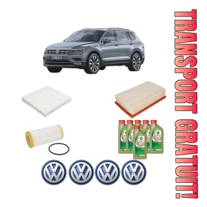 Set Pachet filtre revizie Bosch, 6 litrii ulei Castrol 0W20 Volkswagen TIGUAN ALLSPACE (BW2, BJ2) 2.0 TSI 4motion din 2017, 4x Stickere auto cu Volkswagen