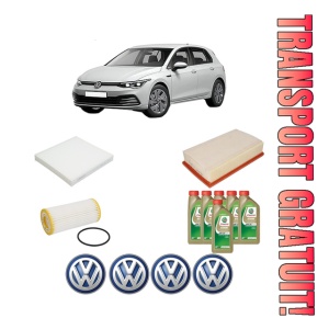Set Pachet filtre revizie Bosch, 6 litrii ulei Castrol 0W20 Volkswagen GOLF VIII (CD1, DA1) 2.0 GTI din 2020, 4x Stickere auto cu Volkswagen