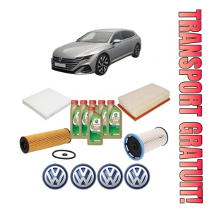 Set Pachet filtre revizie Bosch, 6 litrii ulei Castrol 0W20 Volkswagen ARTEON SHOOTING BRAKE (3H9) 2.0 TDI din 2020, 4x Stickere auto cu Volkswagen