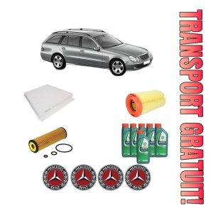 Set Pachet filtre revizie Bosch, 6 litrii ulei Castrol 10W40 MERCEDES-BENZ E-CLASS T-Model (S211) E 200 Kompressor (211.241) din 2006-2009, 4x Stickere auto cu MERCEDES-BENZ