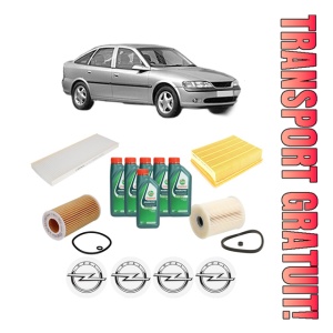 Set Pachet filtre revizie Bosch, 6 litrii ulei Castrol 10W40 OPEL VECTRA B Hatchback (J96) 2.2 DTI 16V (F68) din 2000-2002, 4x Stickere auto cu OPEL