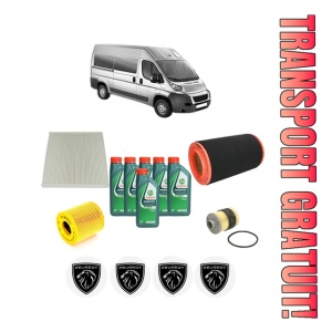 Set Pachet filtre revizie Bosch, 6 litrii ulei Castrol 10W40 PEUGEOT BOXER Bus 2.2 HDi 120 din 2006-2016, 4x Stickere auto cu PEUGEOT