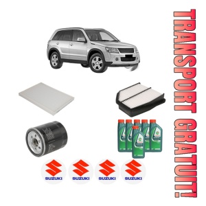 Set Pachet filtre revizie Bosch, 6 litrii ulei Castrol 10W40 SUZUKI GRAND VITARA II (JT, TE, TD) 3.2 All-wheel Drive (JB632, TDB4) din 2008-2015, 4x Stickere auto cu SUZUKI