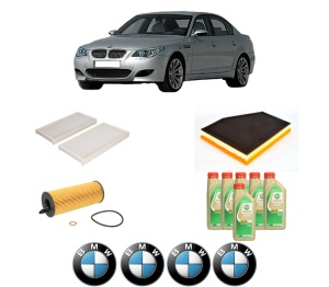 Set Pachet filtre revizie Bosch, 6 litrii ulei Castrol 5W30 BMW Seria 5 (E60) 520 d din 2007-2009, 4x Stickere auto cu BMW - Img 2