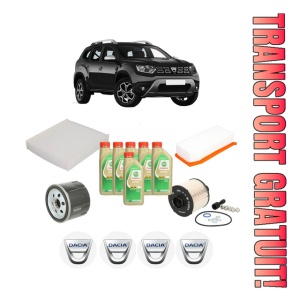 Set Pachet filtre revizie Bosch, 6 litrii ulei Castrol 5W30 DACIA DUSTER (HM_) 1.5 dCi 90 (HMAA) din 2017, 4x Stickere auto cu DACIA