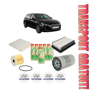 Set Pachet filtre revizie Bosch, 6 litrii ulei Castrol 5W30 HYUNDAI i30 (PDE, PD, PDEN) 1.6 CRDi din 2018, 4x Stickere auto cu HYUNDAI