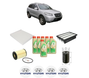 Set Pachet filtre revizie Bosch, 6 litrii ulei Castrol 5W30 HYUNDAI SANTA FÉ II (CM) 2.2 CRDi din 2006-2009, 4x Stickere auto cu HYUNDAI - Img 2