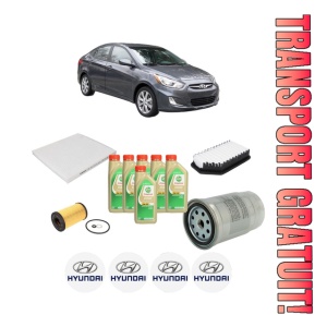 Set Pachet filtre revizie Bosch, 6 litrii ulei Castrol 5W30 HYUNDAI ACCENT IV Saloon (RB) 1.6 CRDi din 2010-2017, 4x Stickere auto cu HYUNDAI