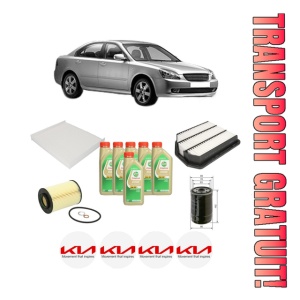 Set Pachet filtre revizie Bosch, 6 litrii ulei Castrol 5W30 KIA MAGENTIS II (MG) 2.0 CRDi din 2005-2008, 4x Stickere auto cu KIA