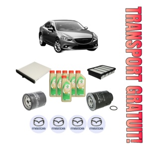Set Pachet filtre revizie Bosch, 6 litrii ulei Castrol 5W30 MAZDA 6 Saloon (GJ, GL) 2.2 D (GJ2FP, GJ1021, GJ1022, GL1021) din 2014, 4x Stickere auto cu MAZDA