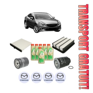 Set Pachet filtre revizie Bosch, 6 litrii ulei Castrol 5W30 MAZDA 6 Saloon (GJ, GL) 2.2 D din 2018-2020, 4x Stickere auto cu MAZDA