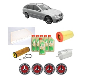 Set Pachet filtre revizie Bosch, 6 litrii ulei Castrol 5W30 MERCEDES-BENZ C-CLASS T-Model (S203) C 200 Kompressor (203.242) din 2002-2007, 4x Stickere auto cu MERCEDES-BENZ - Img 2