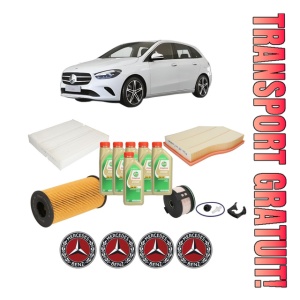 Set Pachet filtre revizie Bosch, 6 litrii ulei Castrol 5W30 MERCEDES-BENZ B-CLASS Sports Tourer (W247) B 160 d (247.002) din 2019, 4x Stickere auto cu MERCEDES-BENZ