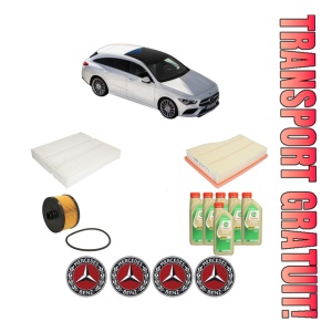 Set Pachet filtre revizie Bosch, 6 litrii ulei Castrol 5W30 MERCEDES-BENZ CLA Shooting Brake (X118) CLA 180 (118.684) din 2019, 4x Stickere auto cu MERCEDES-BENZ