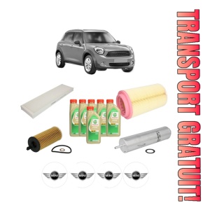 Set Pachet filtre revizie Bosch, 6 litrii ulei Castrol 5W30 MINI MINI COUNTRYMAN (R60) Cooper D ALL4 din 2010-2016, 4x Stickere auto cu MINI
