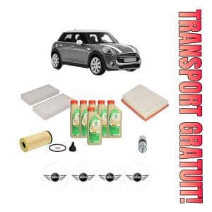 Set Pachet filtre revizie Bosch, 6 litrii ulei Castrol 5W30 MINI MINI (F55) Cooper S din 2013, 4x Stickere auto cu MINI