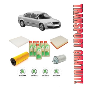 Set Pachet filtre revizie Bosch, 6 litrii ulei Castrol 5W30 SKODA SUPERB I (3U4) 2.5 TDI din 2001-2003, 4x Stickere auto cu SKODA