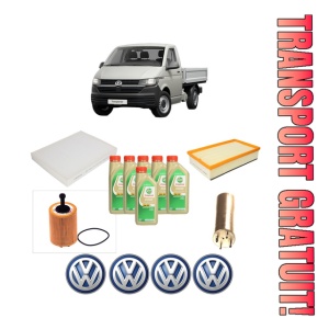 Set Pachet filtre revizie Bosch, 6 litrii ulei Castrol 5W30 Volkswagen TRANSPORTER T5 Platform/Chassis (7JD, 7JE, 7JL, 7JY, 7JZ, 7F 1.9 TDI din 2003-2009, 4x Stickere auto cu Volkswagen