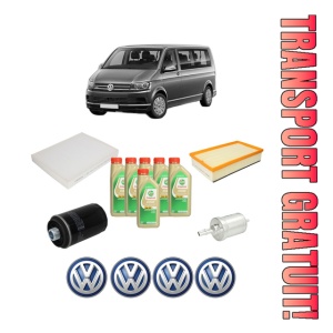 Set Pachet filtre revizie Bosch, 6 litrii ulei Castrol 5W30 Volkswagen MULTIVAN T6 (SGF, SGM, SGN, SHM, SHN) 2.0 TSI din 2015-2019, 4x Stickere auto cu Volkswagen