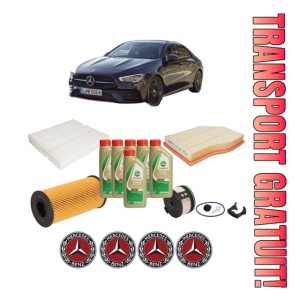 Set Pachet filtre revizie Bosch, 6 litrii ulei Castrol 5W40 MERCEDES-BENZ CLA (C118) CLA 180 d (118.303) din 2019, 4x Stickere auto cu MERCEDES-BENZ