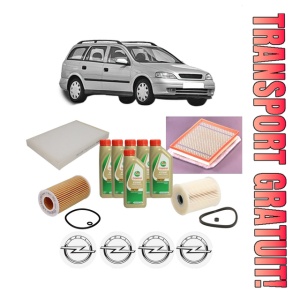 Set Pachet filtre revizie Bosch, 6 litrii ulei Castrol 5W40 OPEL ASTRA G Estate (T98) 2.2 DTI (F35) din 2002-2004, 4x Stickere auto cu OPEL