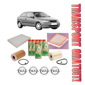 Set Pachet filtre revizie Bosch, 6 litrii ulei Castrol 5W40 OPEL ASTRA G Hatchback (T98) 2.2 DTI (F08, F48) din 2002-2005, 4x Stickere auto cu OPEL