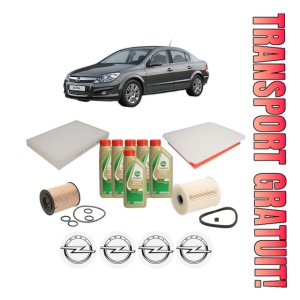 Set Pachet filtre revizie Bosch, 6 litrii ulei Castrol 5W40 OPEL ASTRA H Saloon (A04) 1.7 CDTi (L69) din 2007-2014, 4x Stickere auto cu OPEL