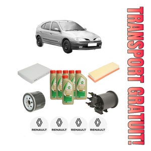 Set Pachet filtre revizie Bosch, 6 litrii ulei Castrol 5W40 RENAULT MEGANE I (BA0/1_) 1.9 dCi (BA05, BA1F) din 2001-2003, 4x Stickere auto cu RENAULT