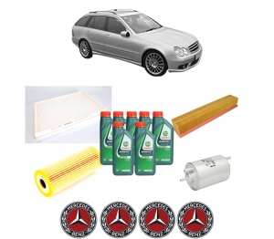 Set Pachet filtre revizie Bosch, 7 litrii ulei Castrol 10W40 MERCEDES-BENZ C-CLASS T-Model (S203) C 200 Kompressor (203.245) din 2001-2002, 4x Stickere auto cu MERCEDES-BENZ - Img 2