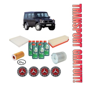 Set Pachet filtre revizie Bosch, 7 litrii ulei Castrol 10W40 MERCEDES-BENZ G-CLASS (W463) G 270 CDI (463.322, 463.323) din 2001-2003, 4x Stickere auto cu MERCEDES-BENZ