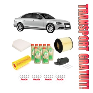 Set Pachet filtre revizie Bosch, 7 litrii ulei Castrol 5W30 AUDI A4 B8 (8K2) S4 quattro din 2008-2015, 4x Stickere auto cu AUDI