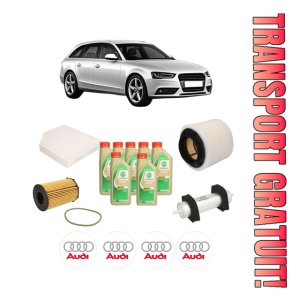 Set Pachet filtre revizie Bosch, 7 litrii ulei Castrol 5W30 AUDI A4 B8 Avant (8K5) 3.0 TDI din 2011-2015, 4x Stickere auto cu AUDI