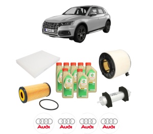 Set Pachet filtre revizie Bosch, 7 litrii ulei Castrol 5W30 AUDI Q5 (FYB, FYG) 45 TDI quattro din 2018-2020, 4x Stickere auto cu AUDI - Img 2