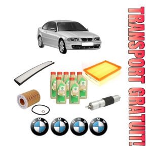 Set Pachet filtre revizie Bosch, 7 litrii ulei Castrol 5W30 BMW Seria 3 (E46) 330 i din 2000-2005, 4x Stickere auto cu BMW