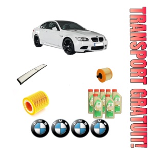 Set Pachet filtre revizie Bosch, 7 litrii ulei Castrol 5W30 BMW Seria 3 Coupe (E92) 325 i din 2006-2010, 4x Stickere auto cu BMW