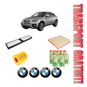 Set Pachet filtre revizie Bosch, 7 litrii ulei Castrol 5W30 BMW Seria X6 (E71, E72) xDrive 35 i din 2008-2014, 4x Stickere auto cu BMW
