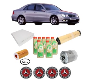 Set Pachet filtre revizie Bosch, 7 litrii ulei Castrol 5W30 MERCEDES-BENZ E-CLASS (W211) E 200 CDI (211.004) din 2002-2008, 4x Stickere auto cu MERCEDES-BENZ - Img 2