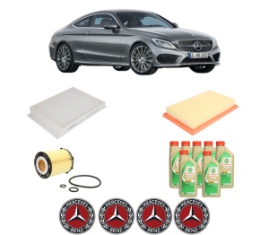 Set Pachet filtre revizie Bosch, 7 litrii ulei Castrol 5W30 MERCEDES-BENZ C-CLASS Coupe (C205) C 250 (205.345) din 2015-2018, 4x Stickere auto cu MERCEDES-BENZ - Img 2