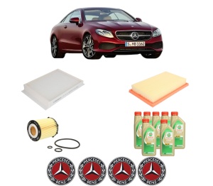Set Pachet filtre revizie Bosch, 7 litrii ulei Castrol 5W30 MERCEDES-BENZ E-CLASS Coupe (C238) E 200 4-matic (238.343) din 2017, 4x Stickere auto cu MERCEDES-BENZ - Img 2