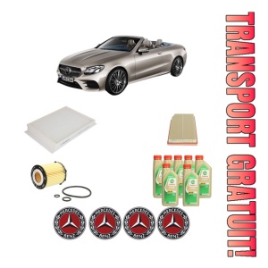 Set Pachet filtre revizie Bosch, 7 litrii ulei Castrol 5W30 MERCEDES-BENZ E-CLASS Convertible (A238) E 200 EQ Boost 4-matic (238.487) din 2019, 4x Stickere auto cu MERCEDES-BENZ